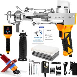 Rug Tufting Gun with Carpet Trimmer KitTufting Gun Starter Kit Professional Tufting Rug Making Machine 2 in 1 Cut Pile Loop Pile Tufting Gun Kits for Beginners and Amateur (yellow)