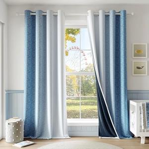 Geomoroccan Ombre 100% Blackout Curtains 84 Inch Length 2 Panels for Bedroom Blue White Gradient Patterned Room Darkening Thermal Insulated Grommet Window Treatment Drapes, 52x84, 2 Set