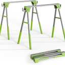 Adjustable Height Sawhorse 2 Pack, Folding Portable Saw Horses with 30-34 inch Adjustable Legs, Heavy Duty Steel Pro Bench Saw Horse for Woodworking, Carpenters, Contractors, Fully Assembled (green)