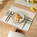 Placemats Set of 6 for Dining Table, Woven Cloth Place Mats for Kitchen Tabletop Dcor, Handcrafted Machine Washable Cotton Table mats 13 x 19 Inch, Green and Beige