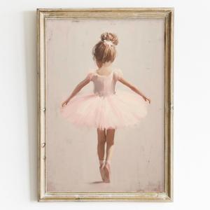 Ballet Girl Canvas Wall Art Pink Ballet Poster Baby Girl Nursery Artwork Ballerina Art Print Vintage Dancer Painting Pink Nursery Pictures Cute Ballerina Wall Art Elegant Dancer Picture 16x24in No Frame