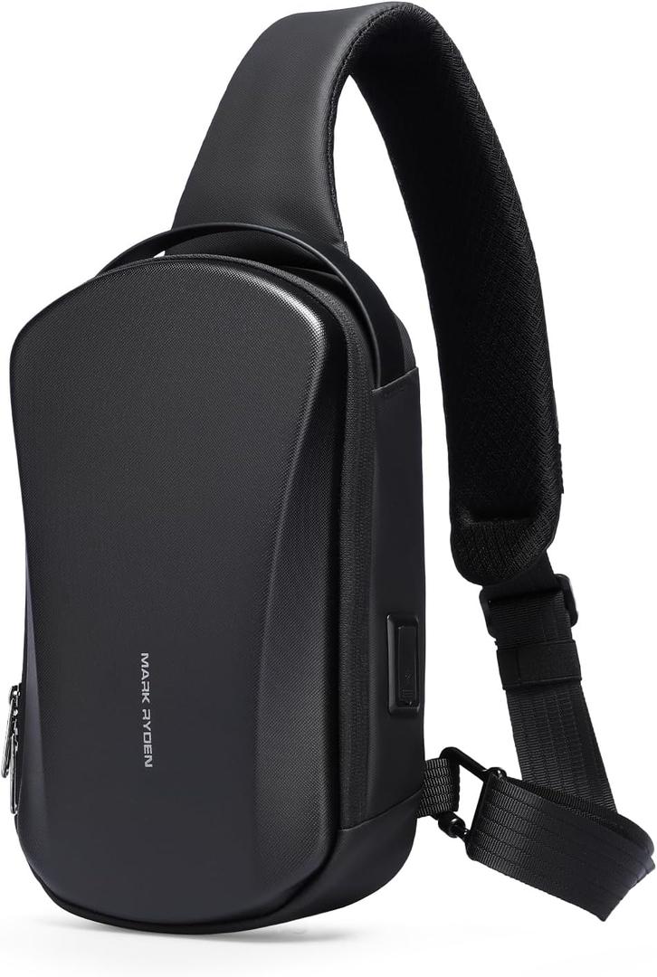 Mark Ryden Hard Shell Sling Backpack for Men, Water Resistant Crossbody Backpack with USB Charging Port, Chest Bag for Travel, Gym