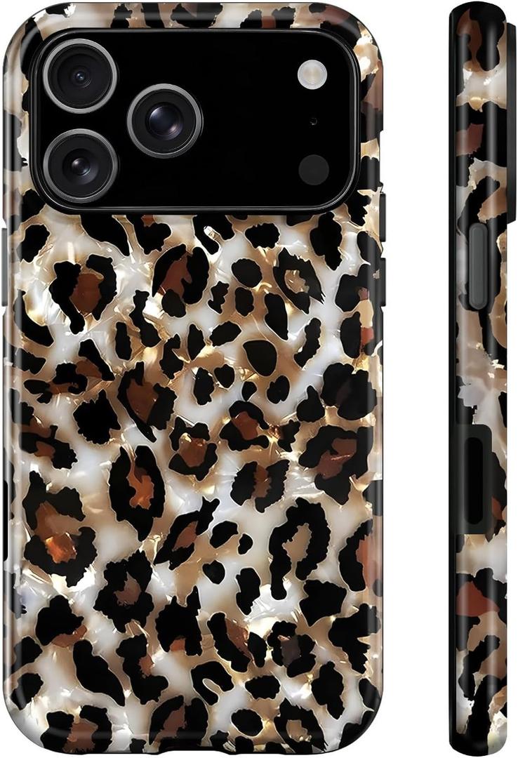 Generic Cheetah Print Case for iPhone 17 Case,Leopard Print Vintage Phone Case Dual-Layer Hard Shell+Silicone Cover-Shockproof Protective Phone Case with Stylish Designs for Women Men Boys-Gold