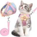 Cat Harness and Leash Set for Walking Escape Proof, Adjustable Kitten Harness Breathable Mesh with Reflective Strips Harness with Flower for Kitty Puppy Bunny XS