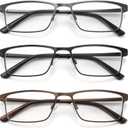 acavefox 3 Pack Blue Light Blocking Reading Glasses Men Readers Anti UV Lightweight and Sturdy Full Frame Metal Spring Hinge Eyeglasses 3.75+