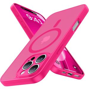 Magnetic for iPhone 16 Pro Max Case,Upgraded [Full Camera Protection][Compatible with Magsafe][Military Grade Protection] Shockproof Translucent Matte Phone Case for iPhone 16 Pro Max,Hot Pink
