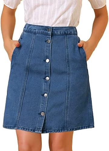 Allegra K Women's Denim Skirts 2024 Summer Casual A-Line Short Button Down Jean Skirt size L
