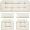 Wicker Chair Cushions of 5 Pieces, Waterproof Outdoor Loveseat Cushion for Wicker Furniture, 1 Love Seat Cushion, 2 U-Shape and 2 Lumbar Pillows for Patio Furniture (Cream)