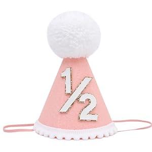 Agvgaza Half Birthday Hat -Baby 1/2 Birthday Cone Hat,Six Months Decorations,Party Hat Outfit for Girls/Boys (Pink)