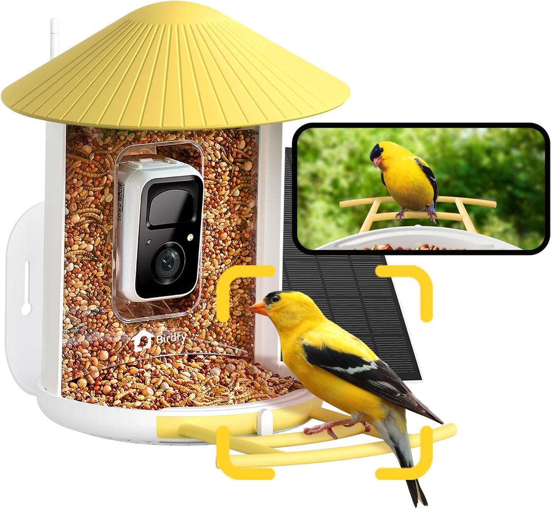 NETVUE Birdfy AI Smart Bird Feeder with Camera, Solar Powered, Lifetime AI Auto Capture and Identify 6000+ Bird Species, Cloud Storage & Live Birdwatching, Ideal Present (Yellow)