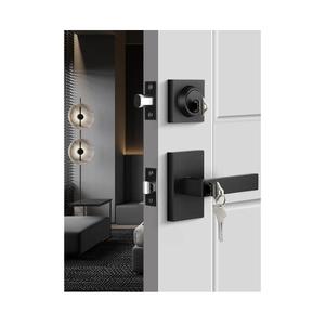 Black Exterior Door Lock Set, Front Door Lock Set with Deadbolt, Square Contemporary Matte Black Front Door Lock Sets, Heavy Duty Zinc-alloyed Exterior Door Handle (1 Pack)