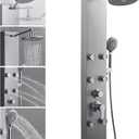 ROVOGO Shower Panel Tower System With Adjustable Shower Head, Brushed | 6 Body Jets, Self-Cleaning Rain Shower and Handheld, Brass Shower Arm and Valves, Stainless Steel Shower Column, 47-1/4 Inch