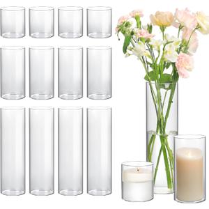ComSaf Glass Cylinder Vases Pack of 14, Clear Bud Vases for Centerpieces Wedding Decoration, 4 inch 7.5 Inch 12 Inch Tall Clear Flower Vases, Hurricane Candle Holder for Party Home Decor
