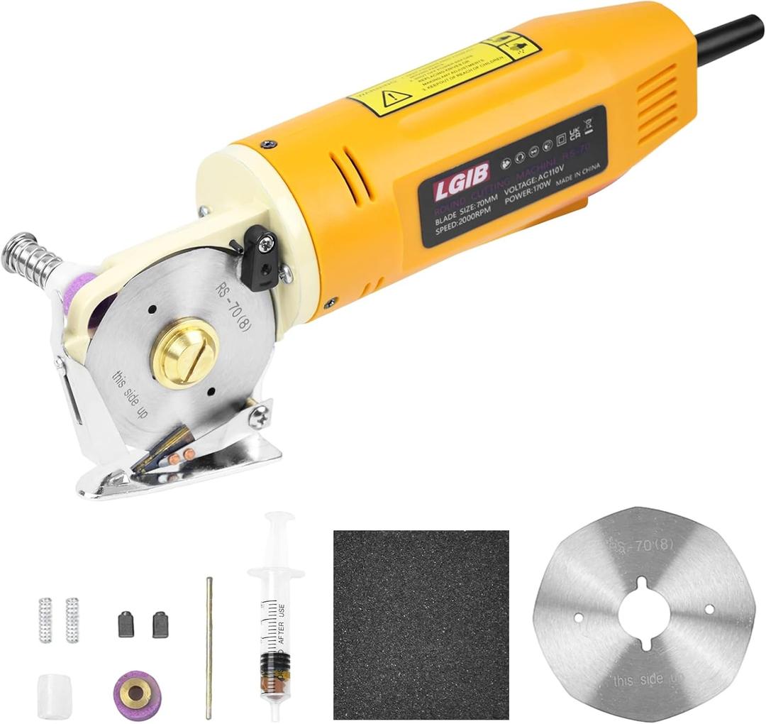 Electric Fabric Cutting Machine 170W Rotary Cutter with Self-Sharpening Alloy Steel Blade, Cuts Up to 1 Inch, Heavy Duty Electric Fabric Cutter Machine for Multi-Layer Cloth, Fabric & Leather