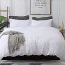 AveLom White Duvet Cover Queen (90 x 90 Inches) 3 Pieces (1 Duvet Cover + 2 Pillow Cases) Stripe Zipper Closure Corner Ties Soft Washed Microfiber Duvet Cover for Men, Women