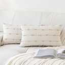 YEENAASY Boho Throw Pillow Covers12x20 Set of 2 Modern Farmhouse Decorative Cushion Case Tufted Linen Square Pillow Cover Neutral Pillow Cases Accent Pillowcase for Sofa,Couch,Bed,Beige and Green