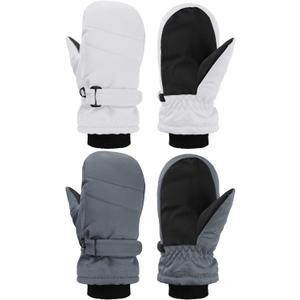SATINIOR Kids Snow Mittens Waterproof Winter Ski Gloves Warm Thicken Snow Gloves for Girls Boys (5-8 Years, White,Grey)