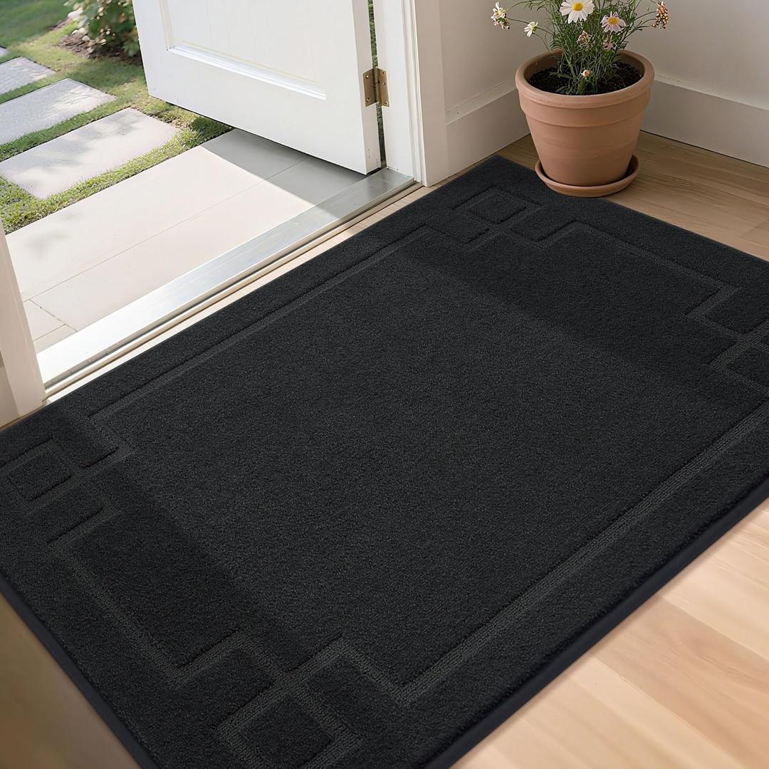 BEQHAUSE Door Mat 36" x 60", Non-Slip Door Mats Indoor Entryway Rugs Washable Low-Profile Absorbent and Stain Resist Floor Mats, Dog Door Mat for Front Back Door, Mud Wet Shoes & Paws, Black