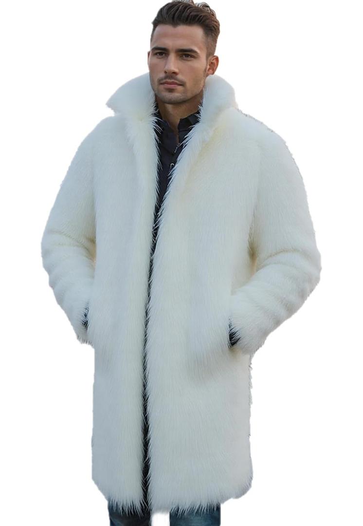 Lisa Colly Men's Faux Fur Coat Jacket Winter Fluffy Coat Outwear Long Parka Size L