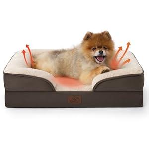 Bedsure Self Warming Orthopedic Dogs Bed for Small Dogs - Washable Small Dog Bed Waterproof, Comfort Pet Couch with Removable Cover, Pets Sofa with Nonskid Bottom, Brown, Non-Electric, Size: 24"L x 18"W x 6"Th