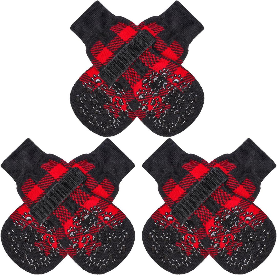 EXPAWLORER Anti-Slip Dog Socks-Double Sides Grips Traction Control on Hardwood Floor,Dog Shoes for Hot/Cold Pavement,Best Paw Protector,Prevents Licking,for Puppy Small Medium Large Senior Dogs (Black&Red)