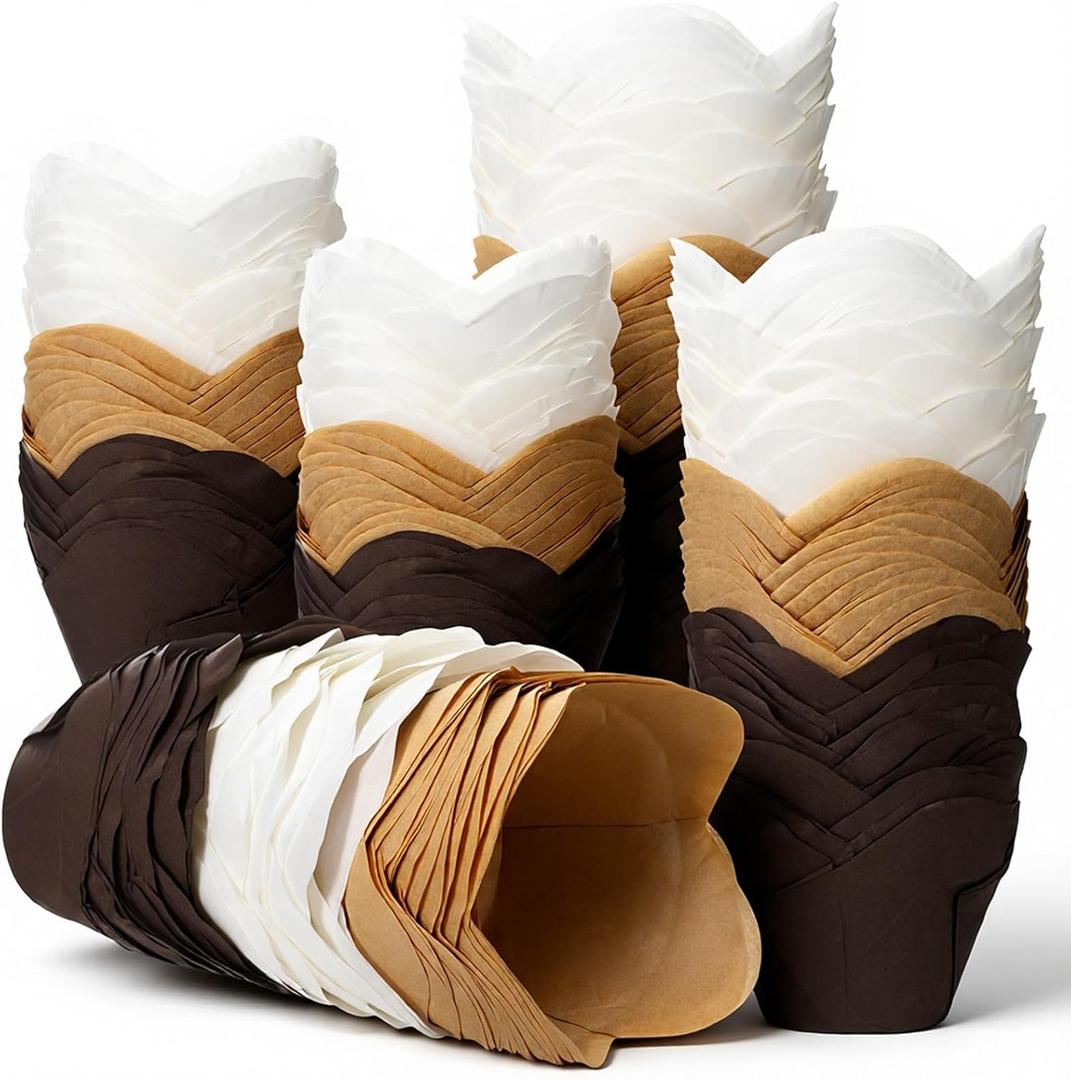 300pcs Tulip Cupcake Liner Lotus, Paper Muffin Liners for Baking Cups Cupcake Liners Paper Holders Parchment Wrapper,Greaseproof Large for Party, Wedding, Birthday, Christmas, Baby Showers, 3 Colors