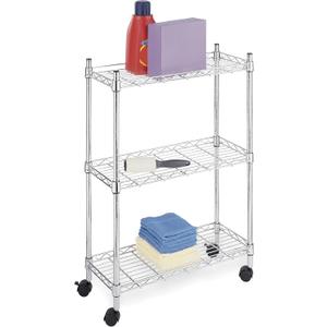 Whitmor 3 Tier Shelving Unit with Wheels, Adjustable Heavy Duty Metal Storage Shelves, 400 lbs Capacity per Shelf, 1200 lbs Total for Home, Garage, Workshop, 23" L x 9" W x 32" H, Chrome