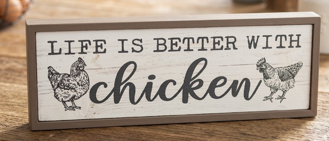 Country Style Wood Decor, Farmhouse-ish Sign, Framed Wooden Wall Plaque, Rustic Home Decor for Living Room Kitchen, LIfe is Better With Chicken Sign 9.5x3.1x1 inches
