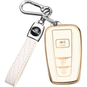 MILD EAST for Toyota 4Runner Key Fob Cover with Keychain Compatible with 2016-2024 RAV4 Camry Prius Prado Highlander Avalon (White)