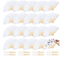 JOHOUSE 28 Pcs White Paper Folding Hand Fans, 8.3 Inch Handheld Portable Decorative Fans for Wedding, Outdoor Party Favors, Bridal Shower DIY Crafts Photography Prop Summer Cooling Supplies