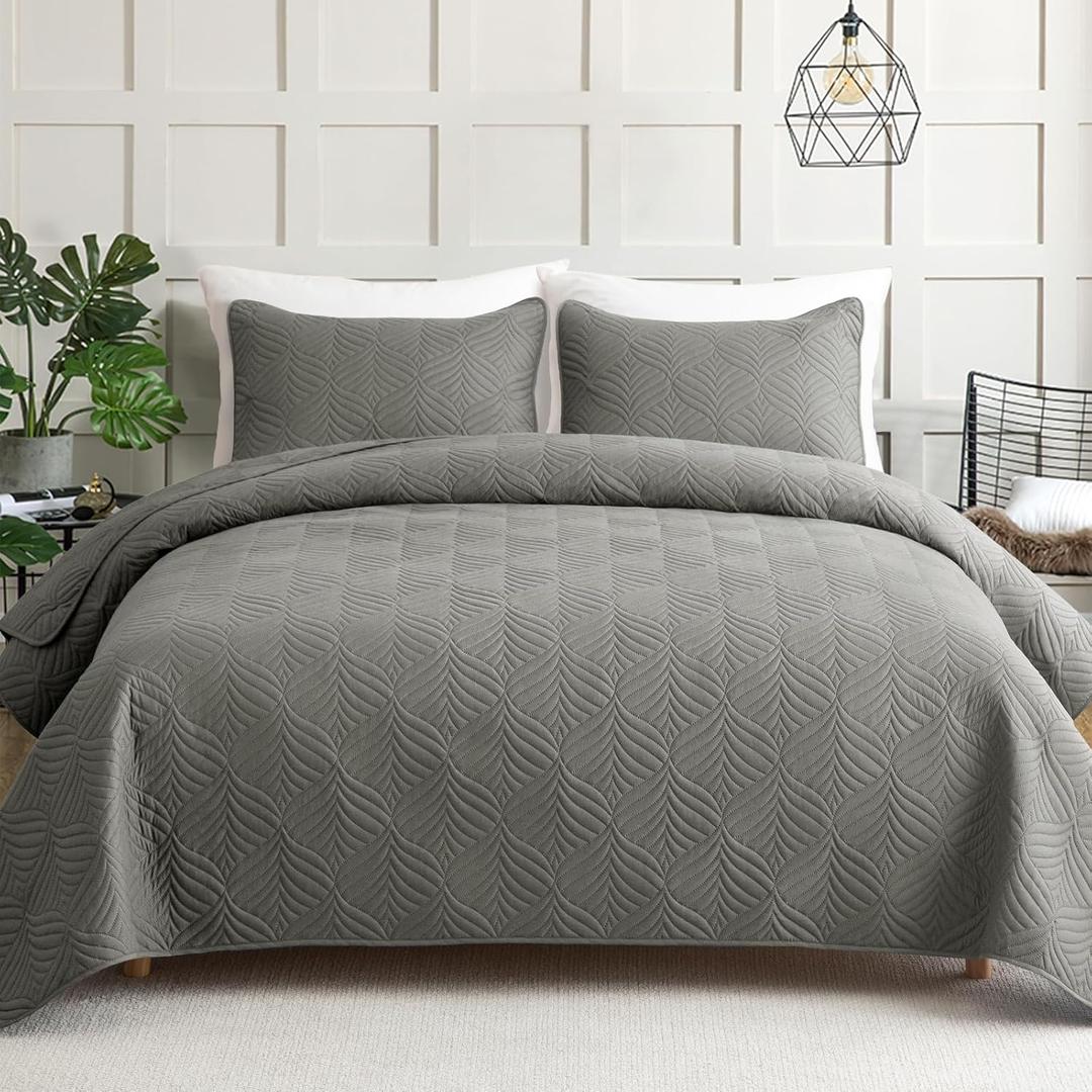 Whale Flotilla Elegant Extra Soft Quilt King Size, 3-Piece Lightweight Modern Geometric King Quilt Bedding Set Bedspread Coverlet for All Seasons, Grey (King(96"x104")