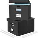 Huolewa File Organizer Boxes with Lids, Collapsible Faux Leather Hanging File Folder Box Organizer with Plastic Slide, Decorative Home/Office Filing System Boxes for File and Folders Storage