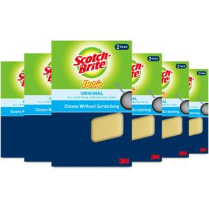 Scotch-Brite Dobie Non-Scratch All-Purpose Scrub Pads, 12 Total Pads (6 Packs of 2), Reusable Scouring Sponges for Kitchen & Bathroom, Safe on Non-Stick Cookware, Yellow