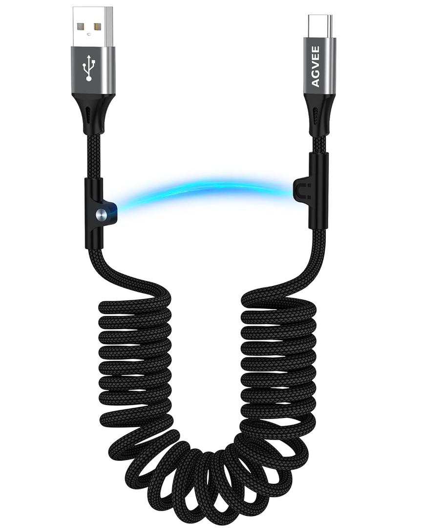 AGVEE 3ft Carplay Cable for iPhone 17 16 15, [USB-IF Certified] Coiled USB-A to USB-C Car Play & Android Auto Cord, Fast Charger Charging Data Transfer Cable, Dark Gray