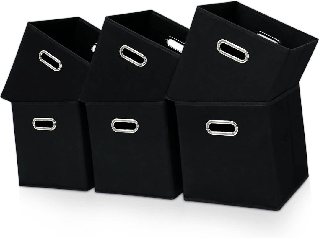 Black Fabric Cubby Storage Bins,13x13x13 Inches ,Cube Organizer Bin Foldable Storage Boxes with Dual Handles Fabric Organizer Box and Collapsible Storage Basket, Set of 6, Black