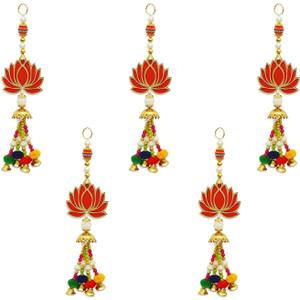 Set of 5 Lotus & Hangings Latkan for Diwali Home Decoration Wall Hangings for Temple Pooja Room Decoration Items | Lotus Back Dropper showpiece for Decor Ganpati, Navratri, Wedding, Ganesh Pooja