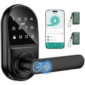 Smart keypad Door Lock with Handle, Fingerprint Keyless Entry Digital Lock with Built-in doorbell for Front Door, Bedroom, Biometric Door knob, APP Control