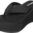 ONEHOO Women Wedge Sandals Platform Webbing Flip Flops, 7