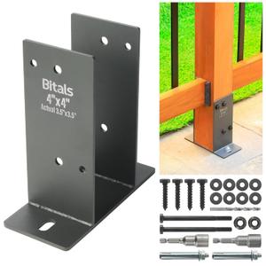 4pcs 4" x 4" (Actual: 3.5 x 3.5) Stainless Steel Post Base, Post Anchor Bracket, Concrete Support Anchor Base for Deck Railing, Fences, Mailboxes, Pavilions, Deck Porches, etc (Dark Gray)