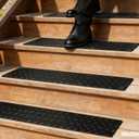 4 Pack Rubber Outdoor Stair Treads for Wooden Steps 30” x 5” Anti-Slip Step Mat Screw Down Waterproof Non Slip Stair Grips Strips for Stairs Garage Patio Dogs Walkways Rainy and Snowy Days