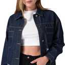 roswear Women's Denim Jacket Oversized Long Sleeve Shacket Shirts Distressed Jean Jackets Fall Outfits (Medium, Navy Blue)