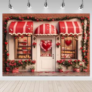 Mocsicka Valentines Day Backdrop Desserts Store Red Heart Sweet Cake Valentines Day Photography Backdrop Decorations Romantic Sweet Shop Love Pink Rose Photo Prop Supplies (10x8ft)