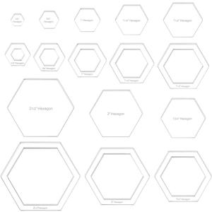 BENECREAT 16 Sizes Hexagon Quilting Template, Acrylic Intricate Sewing Machine Ruler, Transparent Pressure Plate Router Template for DIY Hand Patchwork Cutting Craft, 6mm Thick
