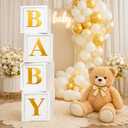 Baby Shower Balloon Boxes  4 White Photo Prop Blocks with Gold BABY Letters for Elegant Party Displays & Gender Reveal Decor