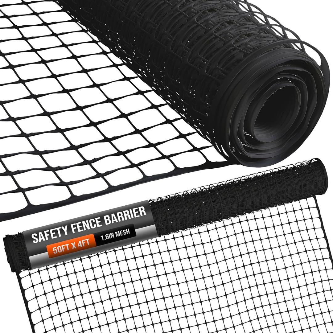 Houseables Plastic Fence, Plastic Mesh Fence, Mesh Fencing, Deer Netting, Cat Netting, Temporary, Balcony, Pets, Garden, Chicken, Poultry, Dogs, Construction, Yard, Protection, Black, 4 x 50 Feet Roll