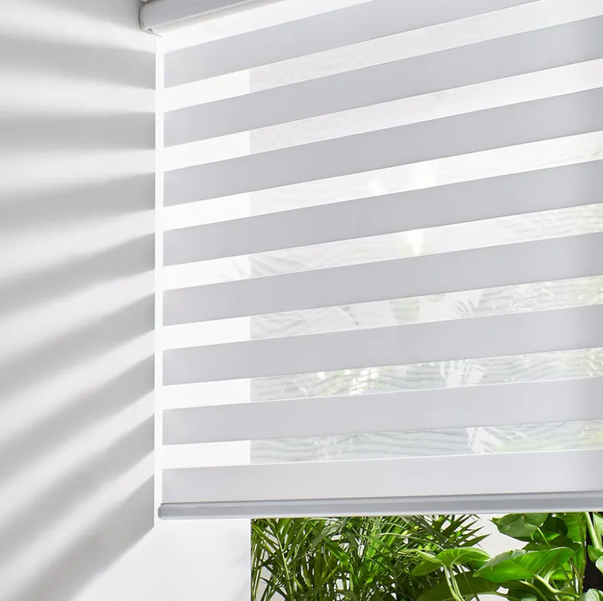 Persilux Cordless Zebra Blinds for Windows (27" W X 64" H, White) Free-Stop Roller Windows Shades Dual Layer Light Control for Day and Night, Light Filtering Sheer Shades for Home, Easy to Install