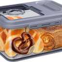 Bread Box Airtight Bread Container for Homemade, Clear Bread Storage for Kitchen Countertop, Time Recording Bread Holder, Bread Keeper with Lid for Toast, Bagel, Donut and Cookies, Grey, S