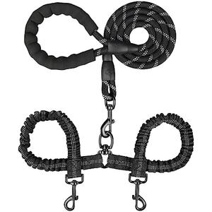 MingXpets Double Dog Leash, Dual Dog Leash, 360° Swivel Tangle Free Bungee Walking Training for Large Medium Dogs, Shock Absorbing Bungee Reflective for Two Dogs, 18~121 lbs, Black