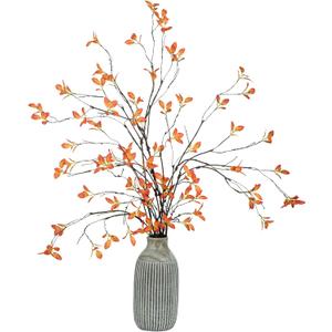 5pcs Artificial Ficus Branches 33.3in Fall Decor Faux Eucalyptus Stems Fake Leaves Autumn Decorations for Home Table Decor,Fall Branches for Vase Filler Centerpieces(Fall Orange)