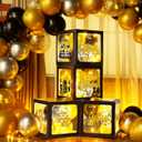 Funrous 51 Pcs Gold and Black Birthday Party Decorations for Men Women Black and Gold Birthday Balloon Boxes with LED Light and Stickers Backdrop Photo Props for Party Supply Balloon Arch Kit